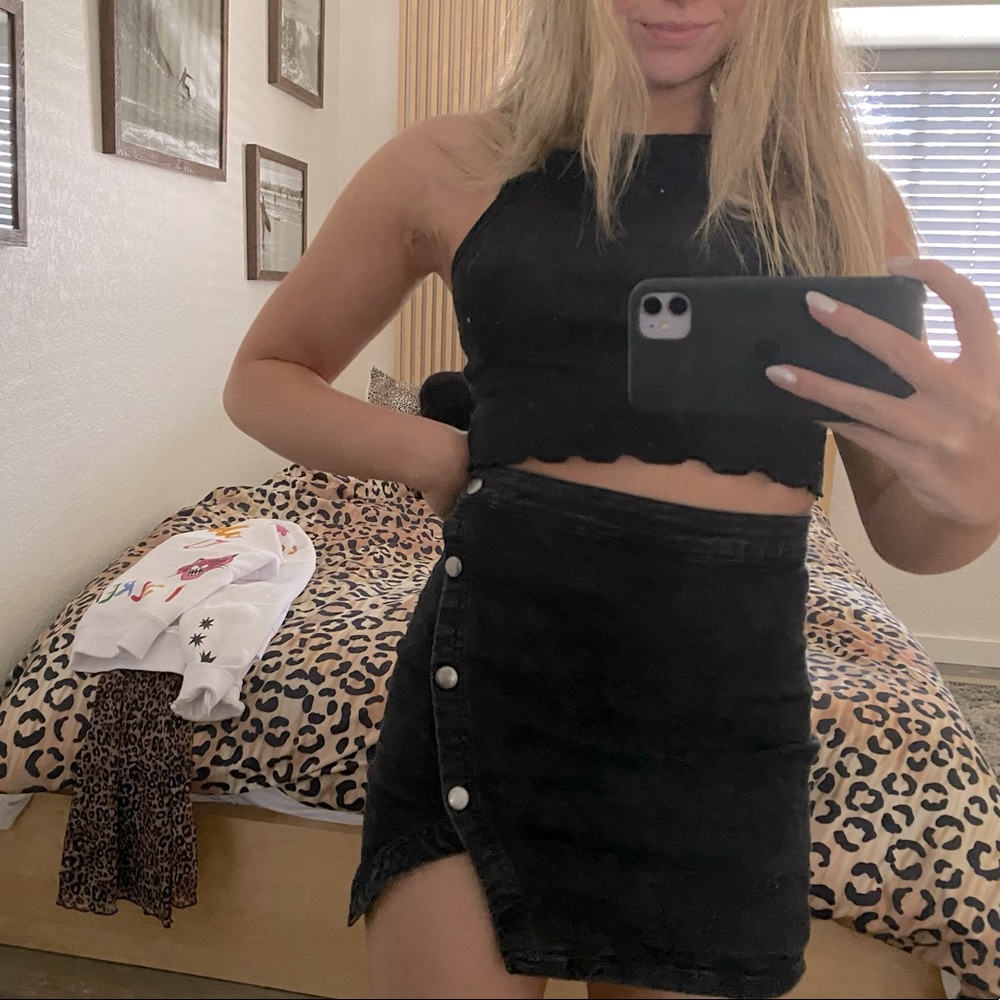 Free People Button Asymmetrical Black Skirt.